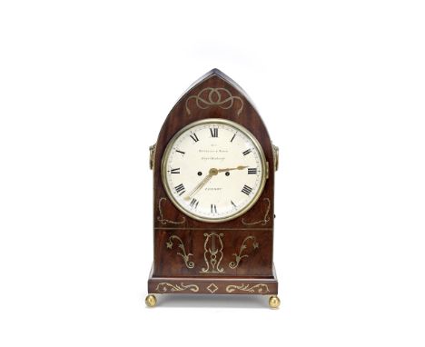 A good late Regency mahogany and brass inlaid table or bracket clock with pull repeatthe dial signed Bentley and Beck, Royal 