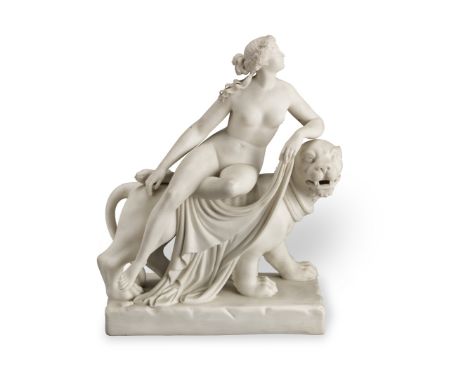 A mid 19th century English 'Parian' type biscuit glazed porcelain figural group of 'Ariadne &amp; the Panther'after the origi