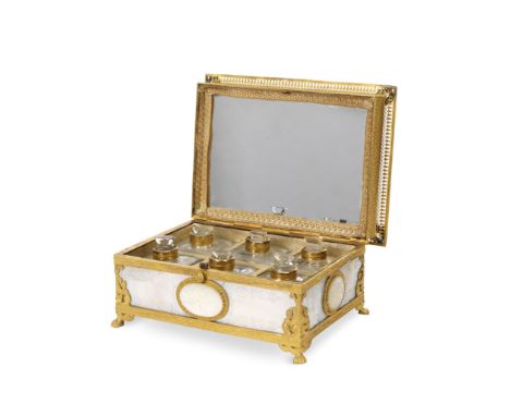 A Charles X gilt bronze and abalone shell mounted 'Palais Royal' scent bottle casketcirca 1830of rectangular form, the foliat