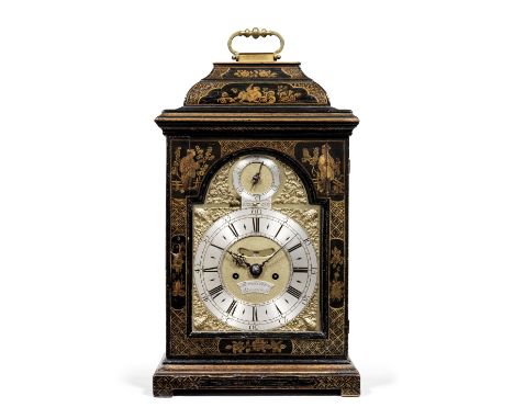 A fine mid 18th century chinoiserie japanned cased table clock with pull cord repeatthe dial signed Thomas Utting, Yarmouthth