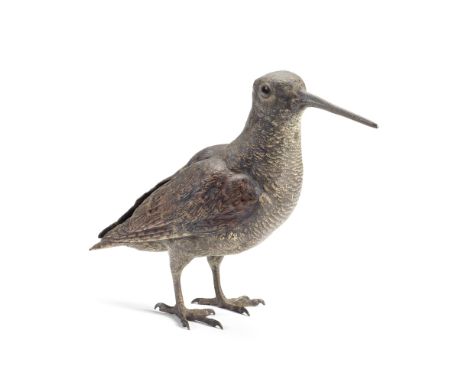 An early 20th century Austrian cold painted bronze model of a woodcock or snipein the manner of Franz Xaver Bergman (Austrian