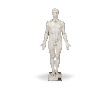 Paul Marie Louis Pierre Richer (French, 1849 -1933): An anatomical écorché plaster figurethe standing male figure with outstr