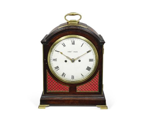 An early 19th century brass-mounted mahogany single pad top table clock with trip repeatthe dial and movement signed Thomas P