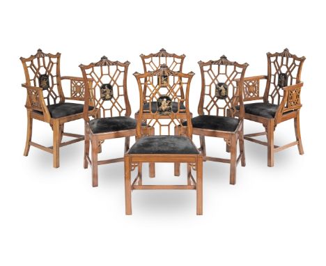 A set of six early 20th century satinwood and japanned dining chairsin the Chinoiserie Chippendale Director styleCirca 1915, 