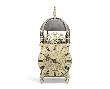 A late 17th century brass winged Lantern Clockthe dial signed Thomas Bradford, Londini fecitthe strapped bell over urn finial