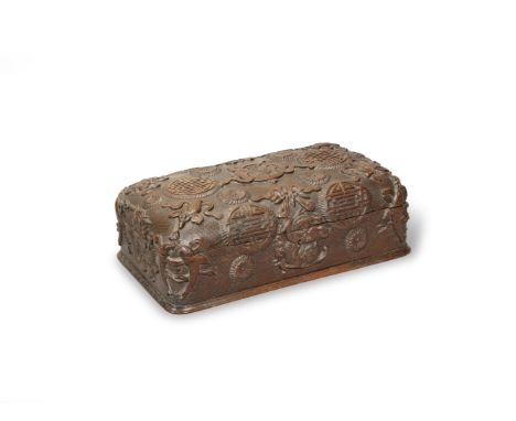 A Chinese carved hardwood boxlate Qing dynasty, circa 1900of rounded rectangular form, the hinged lid and sides carved with u