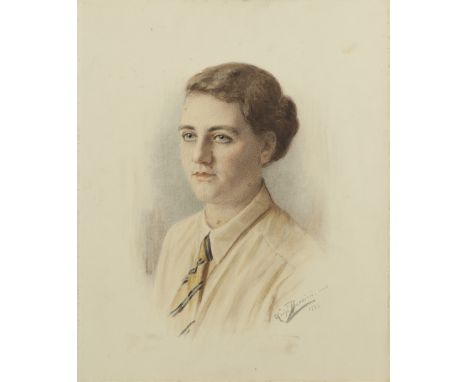 LUIGI BERNICII (?) WATERCOLOUR DRAWING AND PENCIL Seated school portrait Signed and dated 1935 lower right 17 3/4" x 14 1/2" 