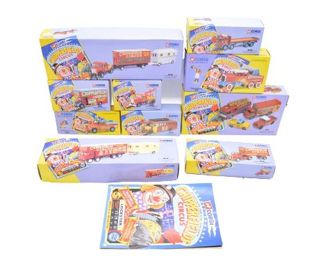 Corgi Classics Chipperfields Circus die-cast model vehicles, ten including ref. 31703 Land Rover, Morris Minor pick-up, Thame
