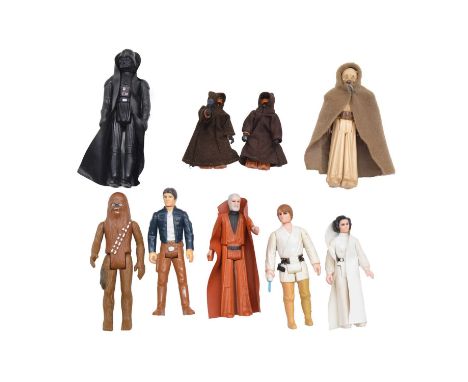 Palitoy/Kenner Star Wars action figures, nine including Luke Skywalker, Ben Kenobi, Han Solo, Princess Leia, Darth Vader, Che