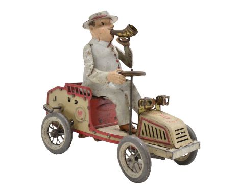Marke Lehmann tinplate clockwork 'TUT TUT' automobile, mechanism appears in working order.