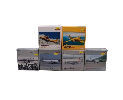 Eleven Herpa model aircraft, including ref. 552196 Sabena Convair 440; ref. 551113 Swissair Cpnvair 440; ref. 551199 Lufthans