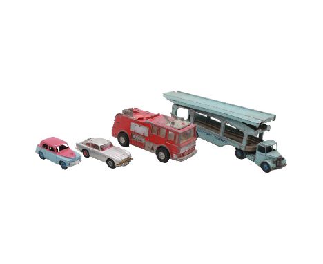 Quantity of loose die-cast vehicles, including Dinky, Hillman Minx ref 154  two-tone light blue and cerise body, number of lo
