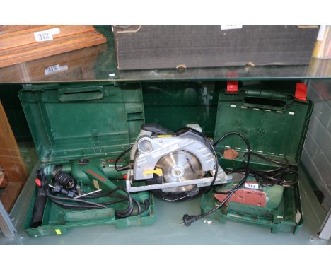 Collection of Boxed Tools to include Bosch Hammer Drill, Sander and a Circular saw 