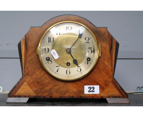Art Deco Walnut fronted Mantel clock with numeral dial 
