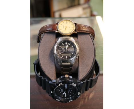 Casio Quartz wristwatch, Citizen wristwatch and a Accurist wristwatch with Leather bracelet 