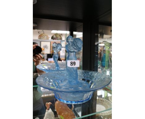 Lalique style frosted blue glass&nbsp; Art Deco figural potpourri centrepiece