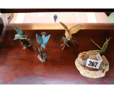 Border Fine Art Quail and 3 Porcelain Birds mounted on Metal bases 