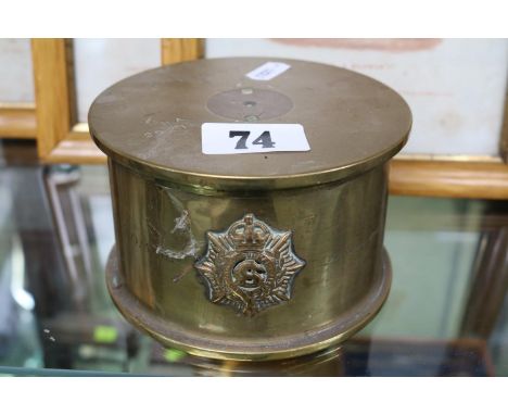 The Somme September 1916 4.5 Howitzer Brass Trench Art Shell tobacco jar with applied badge and impressed marks to shell 