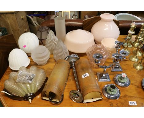 Collection of assorted Art Deco and later wall lights and Shades