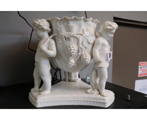 Copeland Spode Blanc de chine jardinière supported with cherubs and Hops 21cm in Height with underglaze marks to base 