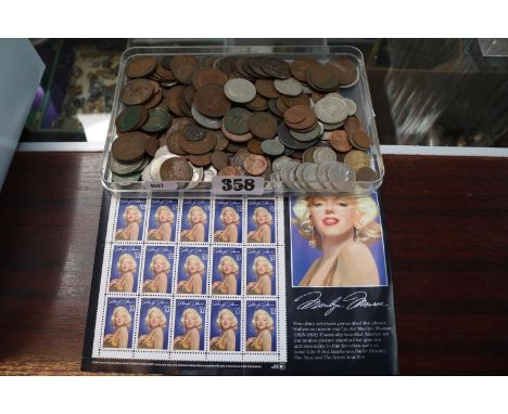 Collection of 19thC and later Coins and a Sheet of Marilyn Monroe Stamps 