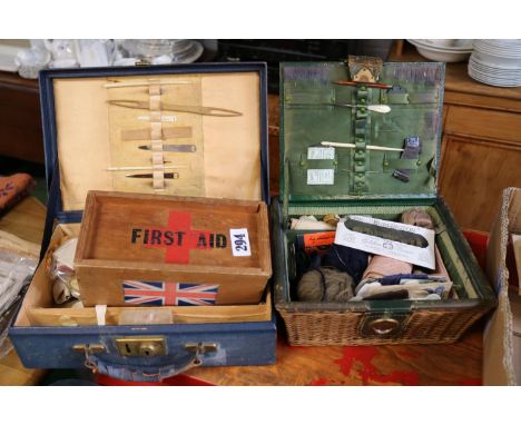 Vintage First Aid Kit and 2 cases of sewing items 