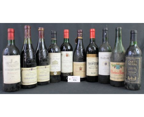 Ten bottles of assorted French red wine to include: Saint Vincent Baron Bordeaux 1989; Domaine du Grand Coulet 1990; Chateaun