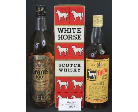 White Horse Scotch Whisky, bottle number: 3961585, handwritten label to base, bought in Beirut, 8/12/1965, in original red an