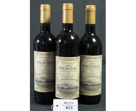 Three bottles Grand Vin de Bordeaux 2005 Fronsac ASC, 750ml, alcohol 13% vol. (3) CONDITION REPORT: Liquid levels all in lowe