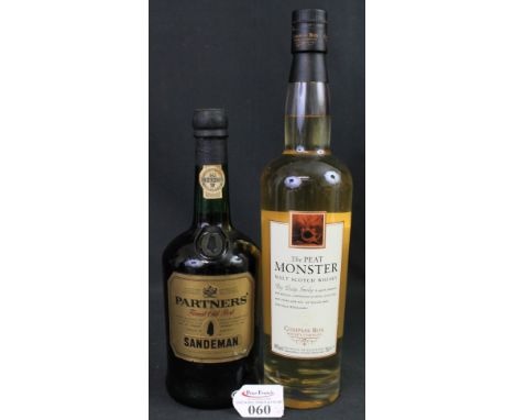 Partners Finest Old Port, Sandeman, produce of Portugal, together with bottle of The Peat Monster Malt Scotch Whisky, 70cl. 4