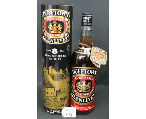 Dufftown Glenlivet Pure Malt Scotch Whisky, 8 years old, from the House of Bells, 26.66 fluid ozs, 75.7cl.  70% proof, in ori