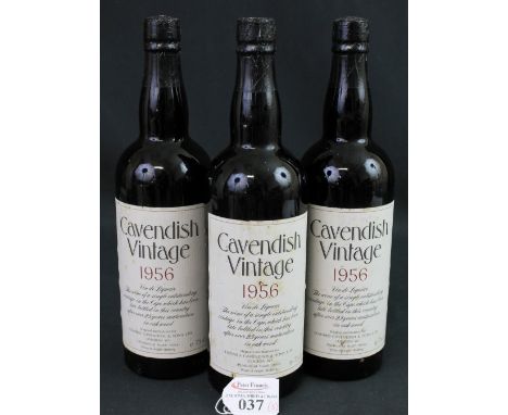 Three bottles of Cavendish vintage 1956 South African late bottled port, bottled following over 25 years maturation in oak.  