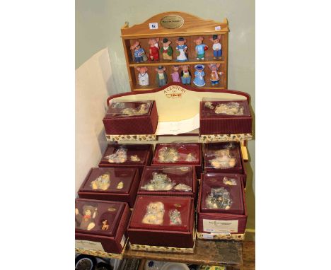Steiff boxed porcelain Teddy Bears, display stands and collection of 'Meet the Trotters' pig ornaments