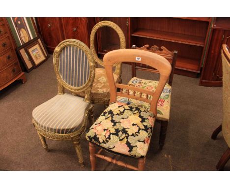 Pair of gilt side chairs and two Victorian tapestry seated side chairs (4)