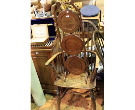 Elm stick back Windsor elbow chair and three tier folding cakestand (2)