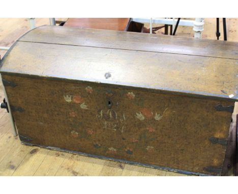 19th Century pine sarcophagus shaped dome topped trunk