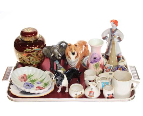 Russian figure, Beswick elephant and dog, Carlton Rouge Royale ginger jar, Radford vase and dish, etc