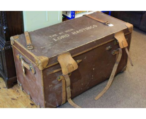 Vintage canvas and leather bound travelling trunk