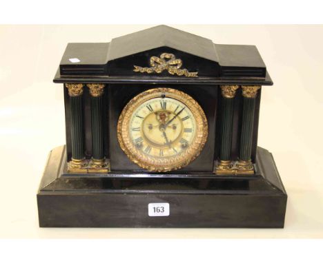 Victorian cast iron Ansonia mantel clock with enamel dial