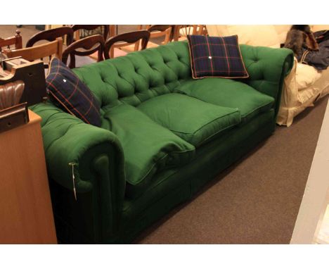 Peter Hall Chesterfield settee in green deep buttoned fabric