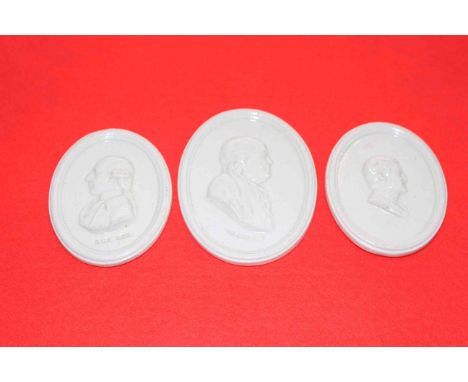 Three Leeds Pottery portrait medallions including Franklin