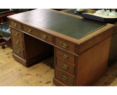 Late Victorian mahogany nine drawer pedestal desk