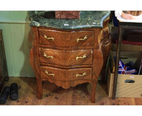 Continental marble topped bombé front three drawer commode