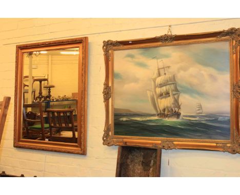 Gilt framed seascape, signed A. Beardsley; and a gilt framed mirror (2)