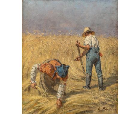 Henseler, Ernst (Wepritz/Landsberg, Berlin 1852-1940) Bauern bei der Getreideernte  Zwei Gemälde. Jew. sign. Öl auf Lwd. 27×2