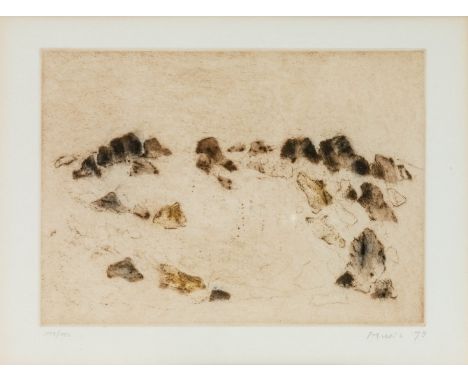 Mušič, Zoran (Bukovica b. Görz, Venedig 1909-2005) "Paysage rocheux"  Aquatinta, Radierung in Farben auf Bütten mit Prägestem