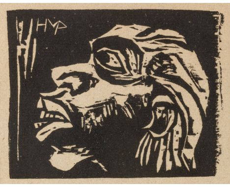 Pechstein, Hermann Max (Zwickau, Berlin 1881-1955) Maske  1918 Holzschnitt auf grauem, holzhaltigem Papier. Im Stock monogr. 