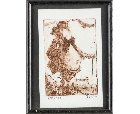 Janssen, Horst (Hamburg 1929-1995) Erinnerung - Selbst mit Spazierstock   Radierung in Braun. Bleistift sign., num. 118/120 u