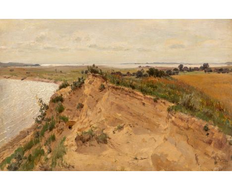 Moras, Walter (Berlin 1856-1925) Dünenlandschaft auf Rügen   Sign. Öl auf Papier, auf Karton aufgezogen. 33×49,3 cm (unregelm