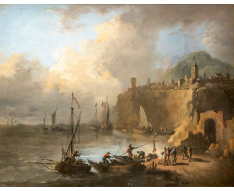 Casanova, Francesco (London, Vorderbrühl bei Wien 1727-1803) , zugeschriebenKüstenlandschaft  Im Vordergrund Fischerbarken un